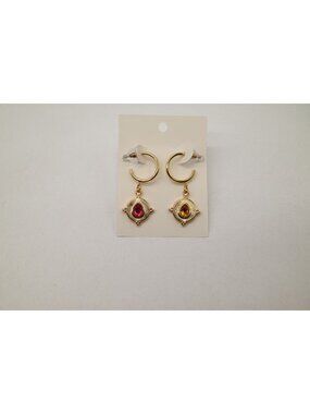 NWT Dylan Jewelry Gold Tone Dangle Earrings Hoop Sparkle Crystal Statement